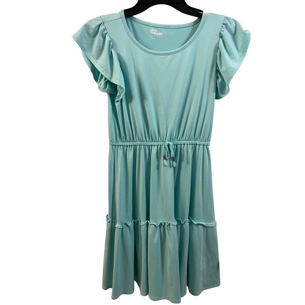 Epic Threads Girls Aqua‎ Blue Flutter Sleeve Tiered Ruffle Dress Size XL Kids